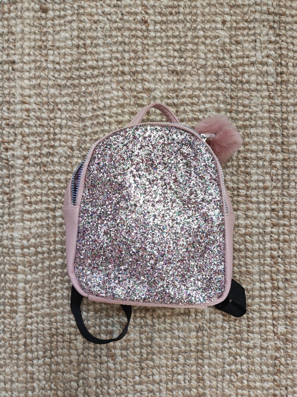 Primark Pink Glitter Kids Backpack with Fluffy Pom